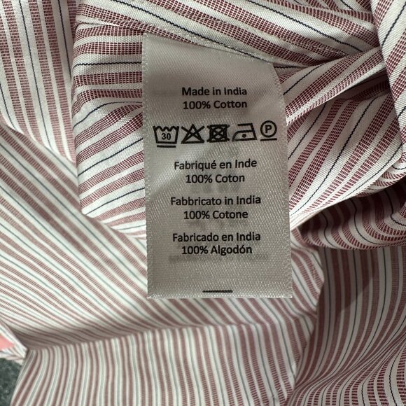 PINK London Shirt Mens  15 Tailored Button Up Muted Red White Stripe Cotton - Picture 4 of 7
